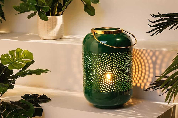 Lanterne décorative CANDLE LIGHT 30cm lanterne faite main en métal vert noble - 43829