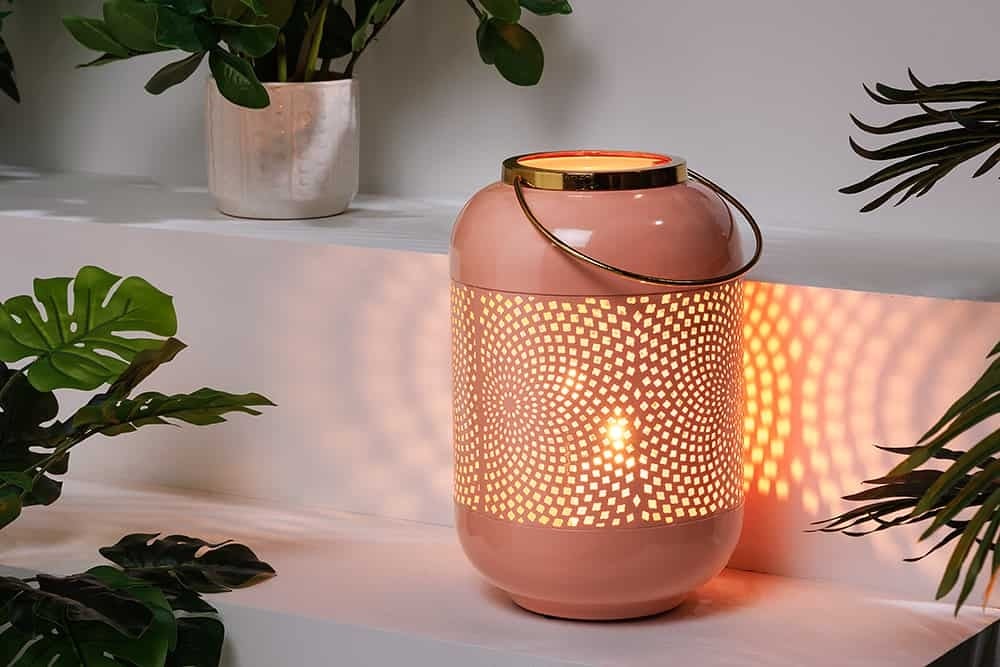 Lanterne décorative CANDLE LIGHT 30cm lanterne artisanale en métal rose pastel - 43830