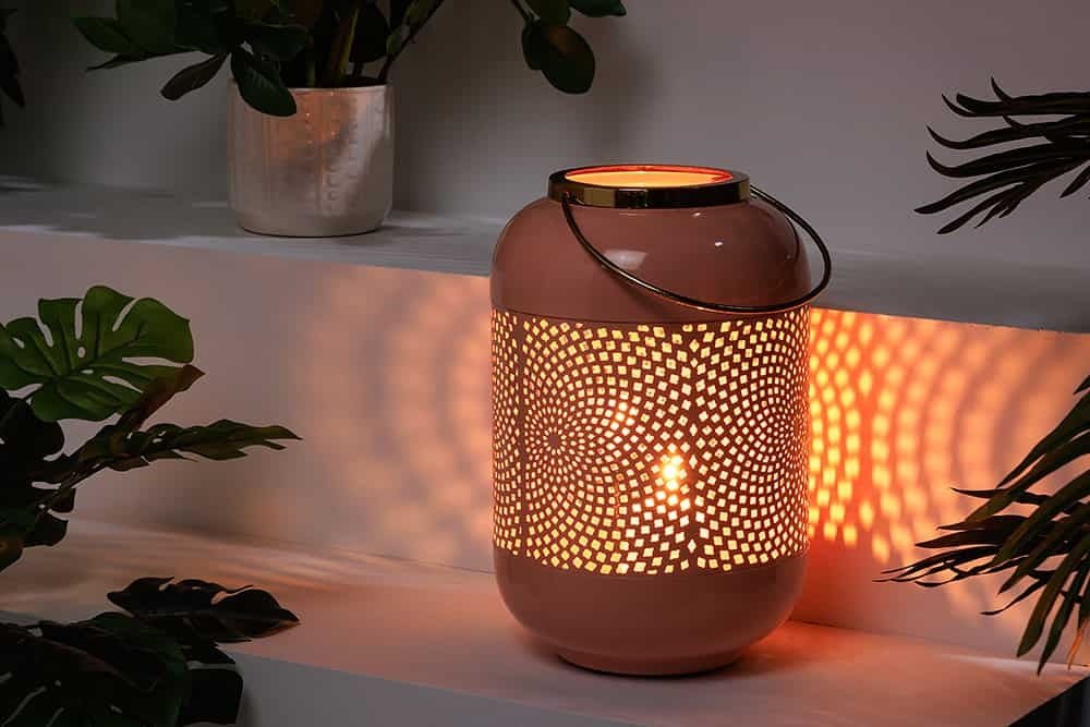 Lanterne décorative CANDLE LIGHT 30cm lanterne artisanale en métal rose pastel - 43830