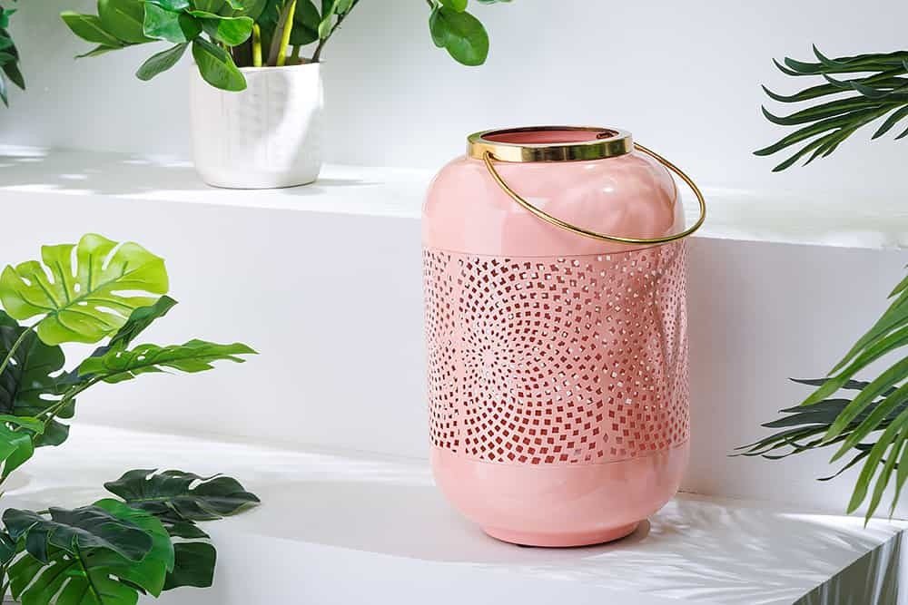 Lanterne décorative CANDLE LIGHT 30cm lanterne artisanale en métal rose pastel - 43830