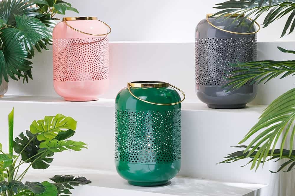 Lanterne décorative CANDLE LIGHT 30cm lanterne artisanale en métal rose pastel - 43830