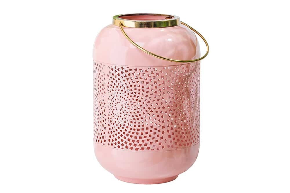 Lanterne décorative CANDLE LIGHT 30cm lanterne artisanale en métal rose pastel - 43830