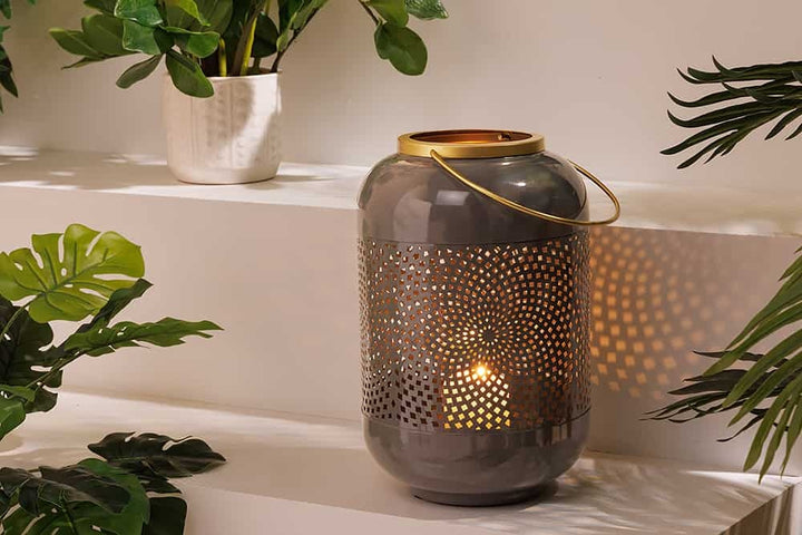 Lanterne décorative CANDLE LIGHT 30cm lanterne artisanale en métal gris - 43831