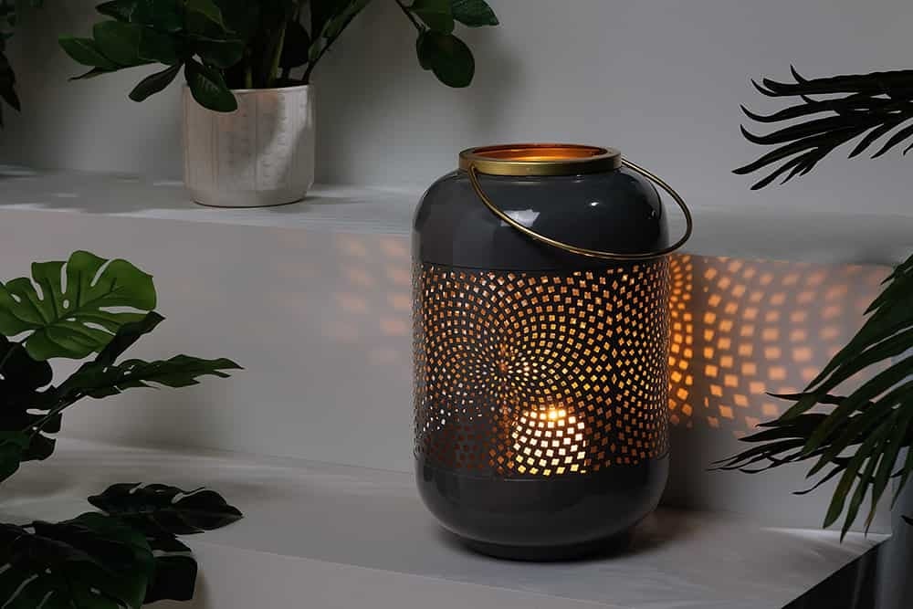 Lanterne décorative CANDLE LIGHT 30cm lanterne artisanale en métal gris - 43831