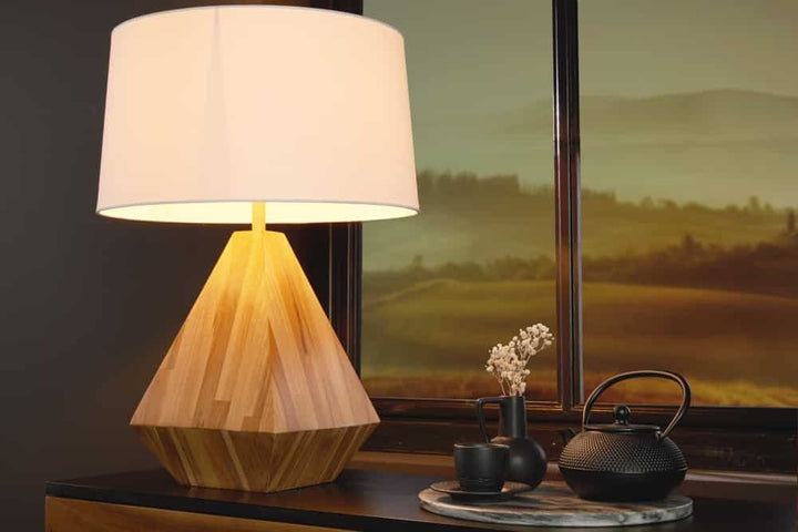 Lampe de table en bois massif DIAMOND 65cm teck blanc naturel moderne fait main - 43848