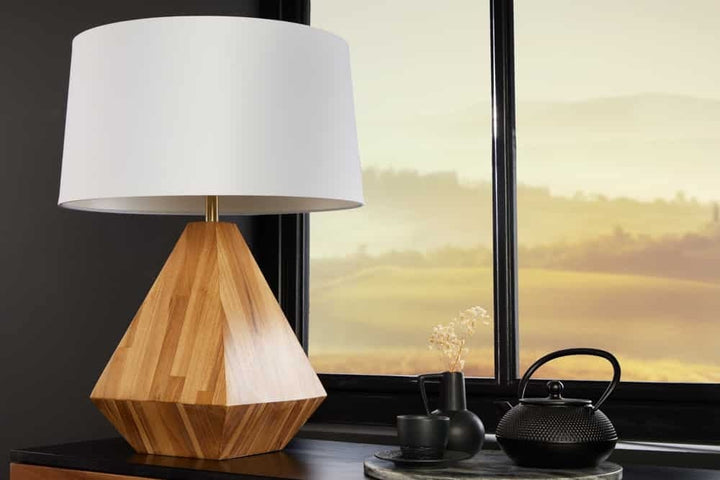 Lampe de table en bois massif DIAMOND 65cm teck blanc naturel moderne fait main - 43848