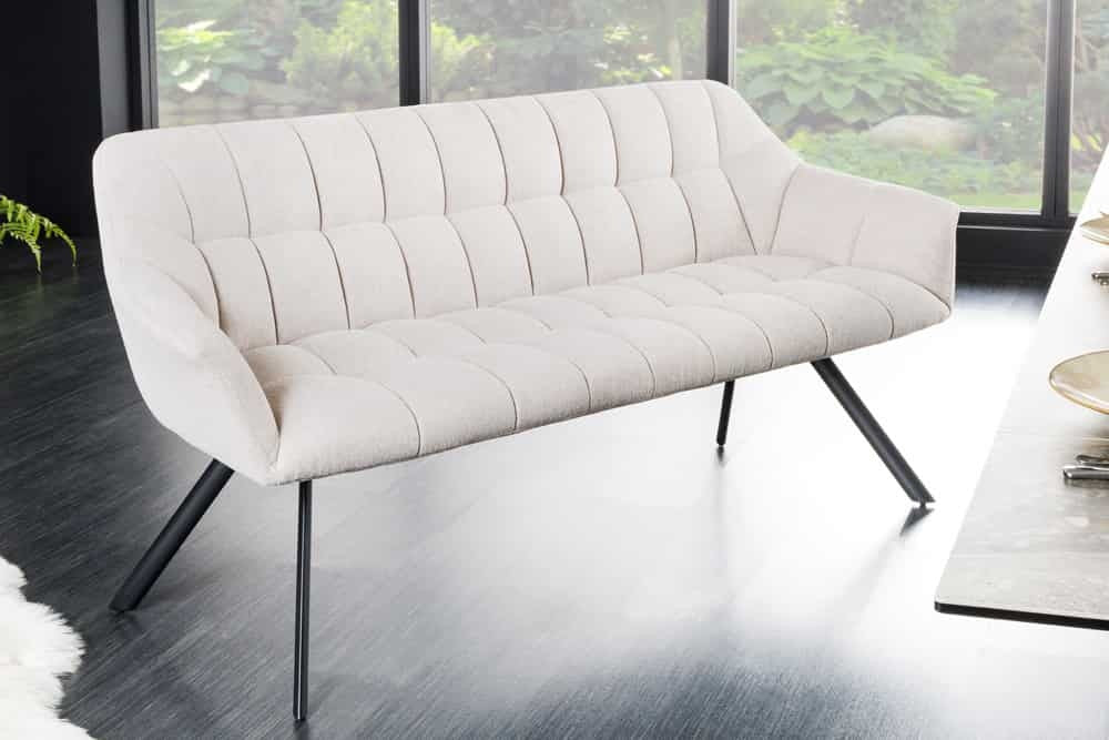 Canapé de salle à manger PAPILLON 165cm beige champagne avec dossier structure métal noir - 43880