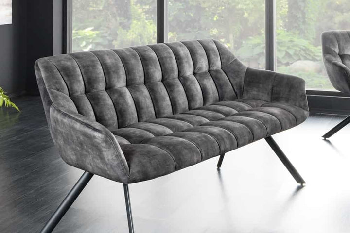 Canapé de salle à manger PAPILLON 165cm velours gris avec dossier structure métal noir - 43881