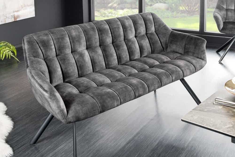 Canapé de salle à manger PAPILLON 165cm velours gris avec dossier structure métal noir - 43881