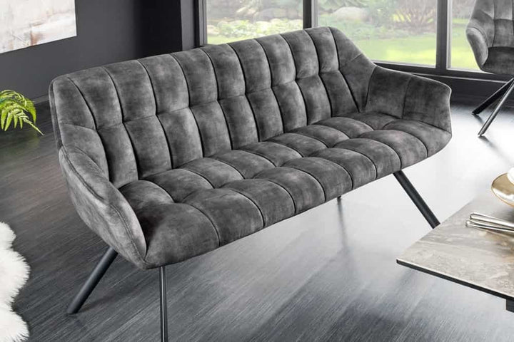 Canapé de salle à manger PAPILLON 165cm velours gris avec dossier structure métal noir - 43881
