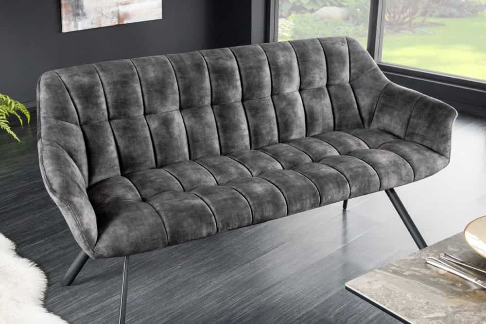 Canapé de salle à manger PAPILLON 165cm velours gris avec dossier structure métal noir - 43881