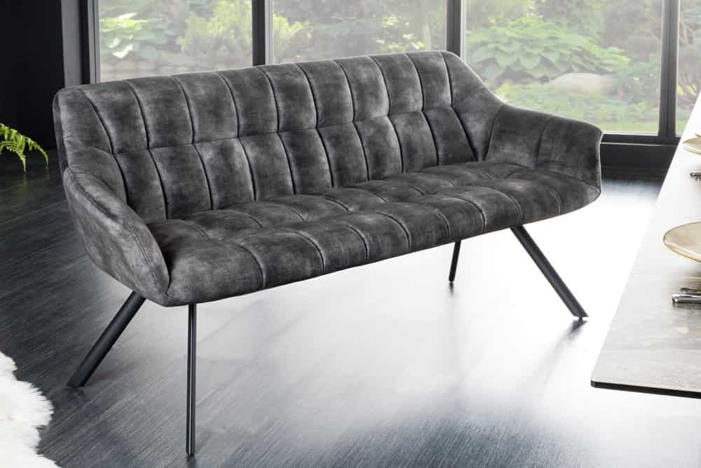 Canapé de salle à manger PAPILLON 165cm velours gris avec dossier structure métal noir - 43881