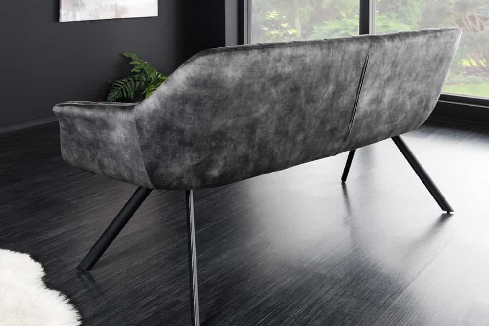 Canapé de salle à manger PAPILLON 165cm velours gris avec dossier structure métal noir - 43881