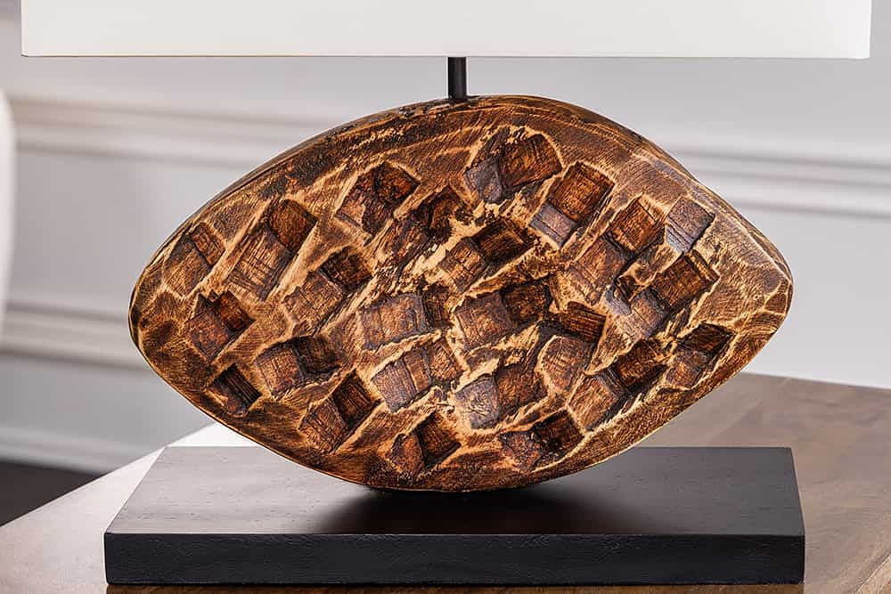 Lampe de table design REEF 50cm en bois d'acacia massif fait main abat-jour en coton blanc - 43929