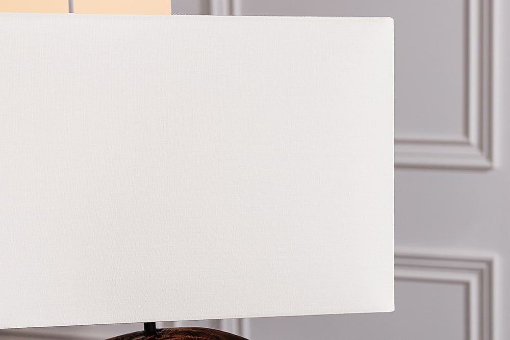 Lampe de table design REEF 50cm en bois d'acacia massif fait main abat-jour en coton blanc - 43929