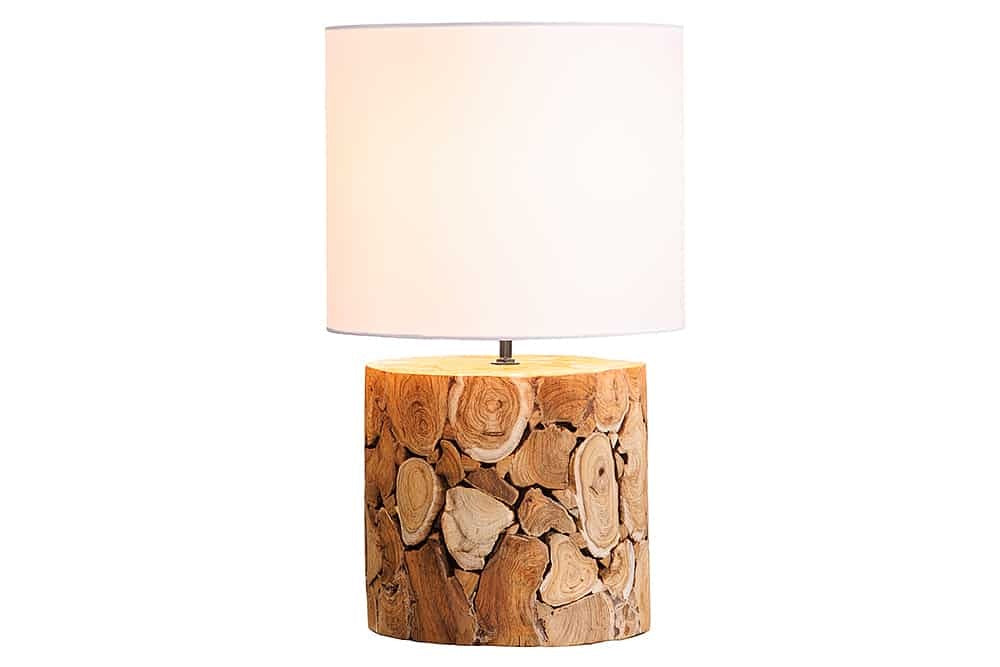 Lampe de table design PURE NATURE 45cm naturel fait main en bois massif coton abat-jour blanc - 43930