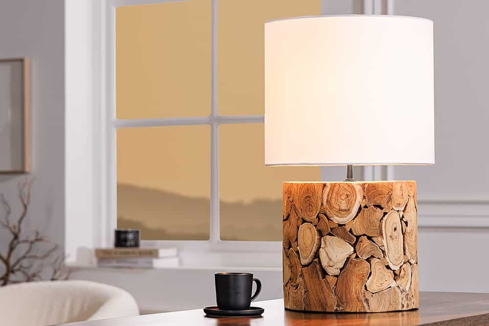 Lampe de table design PURE NATURE 45cm naturel fait main en bois massif coton abat-jour blanc - 43930