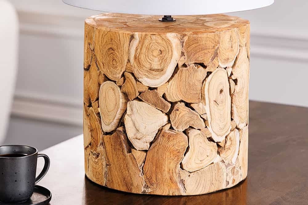 Lampe de table design PURE NATURE 45cm naturel fait main en bois massif coton abat-jour blanc - 43930