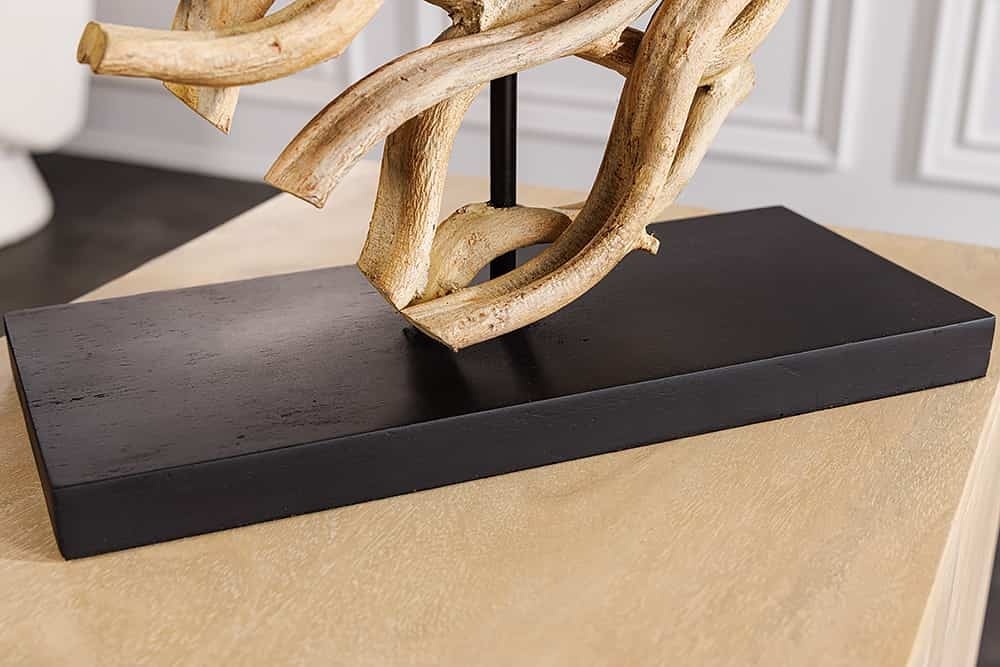 Lampe de table design WAVE 60cm en bois massif naturel fait main abat-jour en coton blanc - 43932