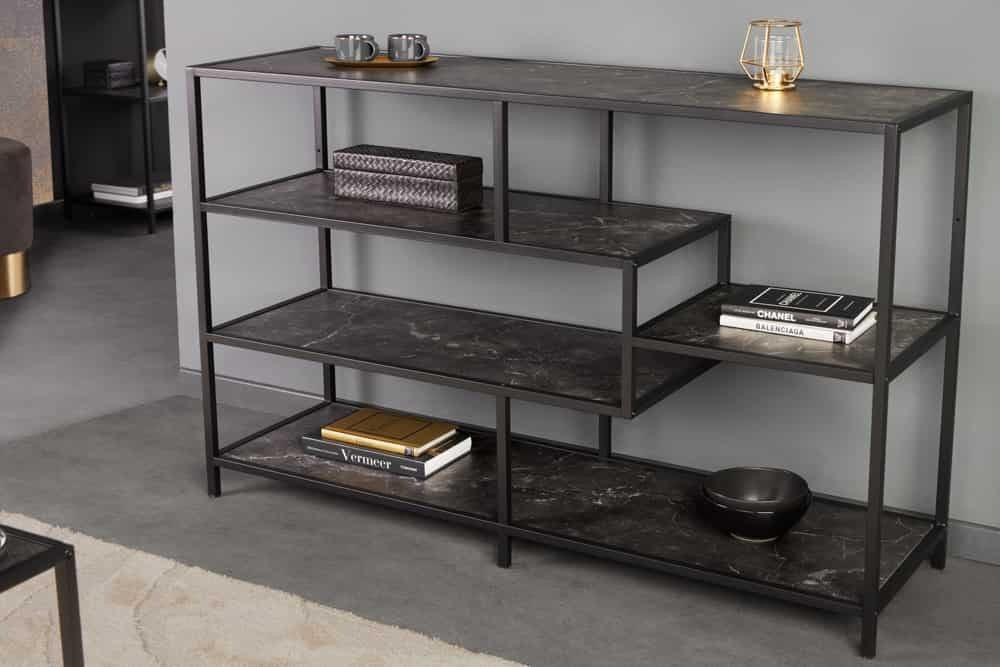 Bibliothèque moderne SLIM LINE 115cm marbre noir anthracite design métal - 44180