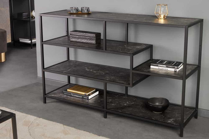 Bibliothèque moderne SLIM LINE 115cm marbre noir anthracite design métal - 44180