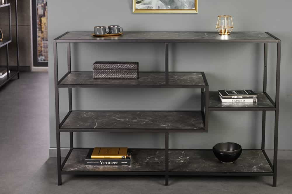 Bibliothèque moderne SLIM LINE 115cm marbre noir anthracite design métal - 44180