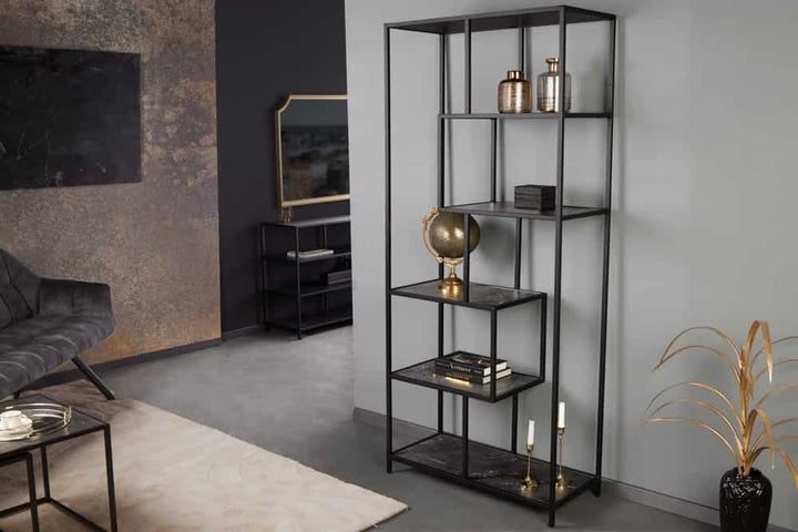 Bibliothèque moderne SLIM LINE 185cm étagère sur pied design en métal marbre noir anthracite - 44181