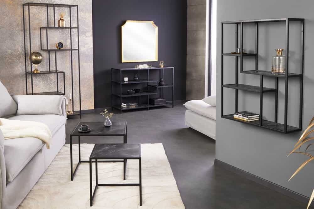 Bibliothèque moderne SLIM LINE 185cm étagère sur pied design en métal marbre noir anthracite - 44181