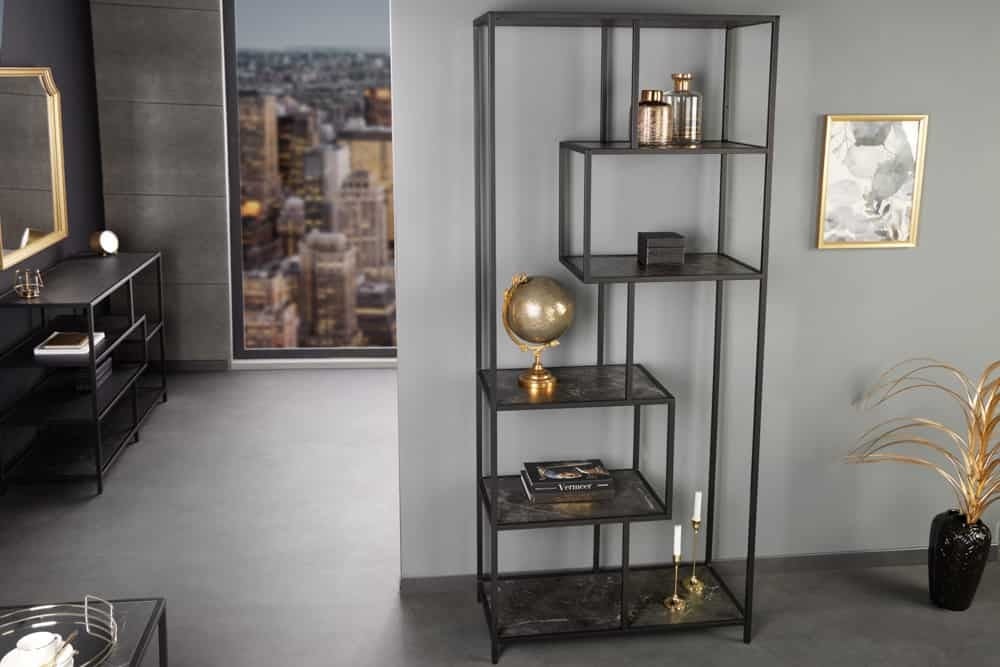 Bibliothèque moderne SLIM LINE 185cm étagère sur pied design en métal marbre noir anthracite - 44181