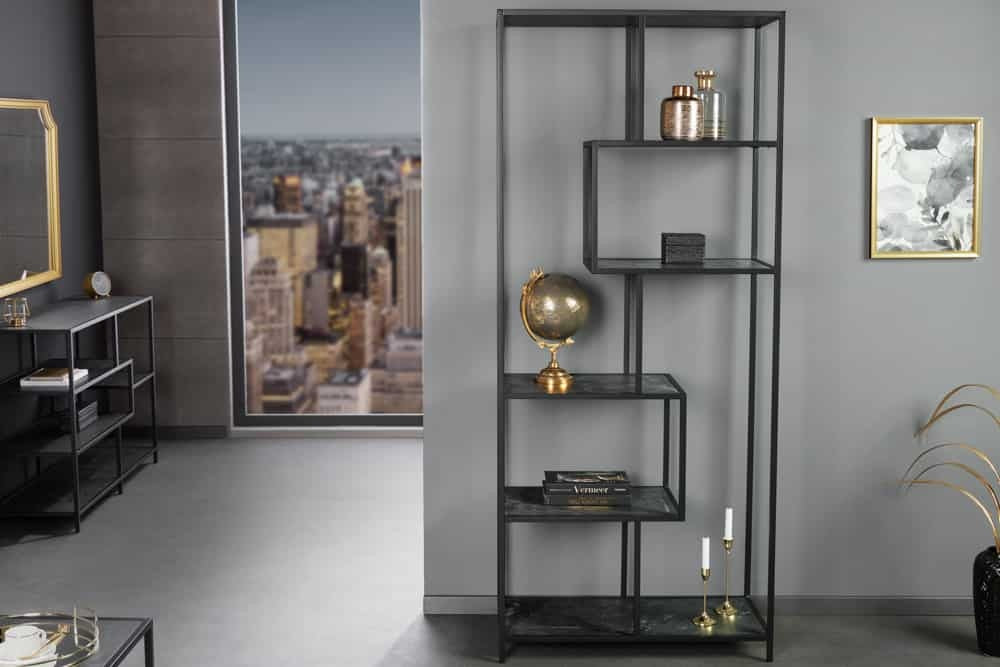 Bibliothèque moderne SLIM LINE 185cm étagère sur pied design en métal marbre noir anthracite - 44181