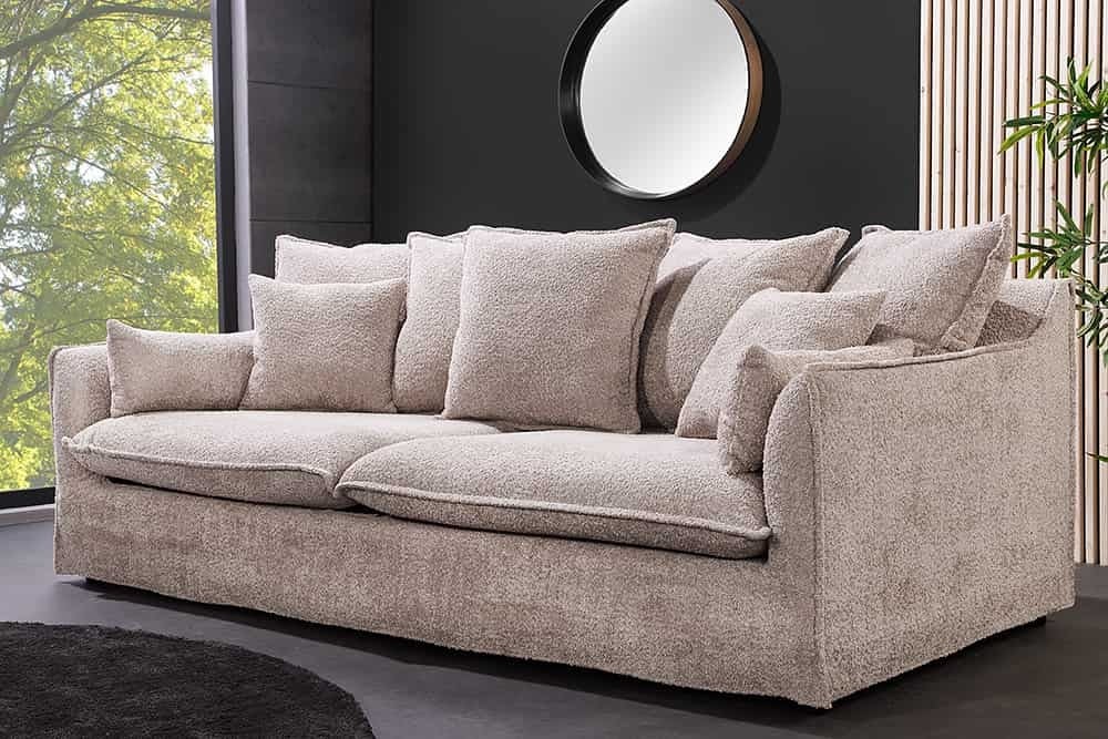 Grand canapé 3 places HEAVEN 200cm canapé Boucle beige champagne avec âme à ressorts - 44185