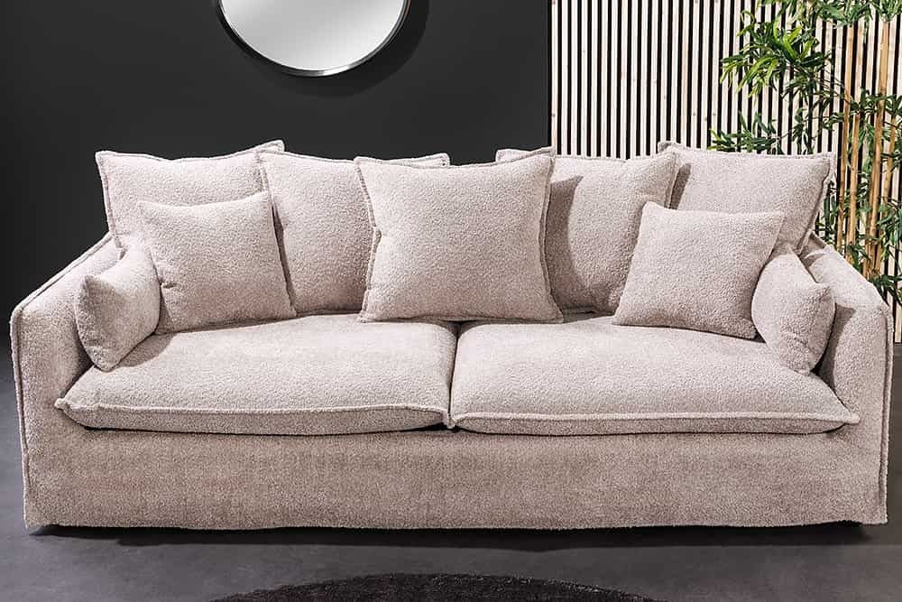 Grand canapé 3 places HEAVEN 200cm canapé Boucle beige champagne avec âme à ressorts - 44185