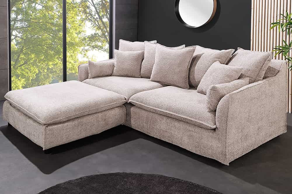 Grand canapé 3 places HEAVEN 200cm canapé Boucle beige champagne avec âme à ressorts - 44185