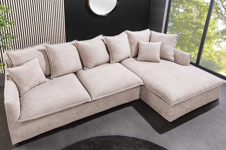 Grand canapé d'angle HEAVEN 255 cm beige champagne Canapé Boucle avec âme à ressorts - 44187