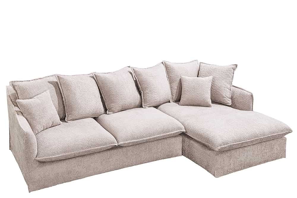 Grand canapé d'angle HEAVEN 255 cm beige champagne Canapé Boucle avec âme à ressorts - 44187