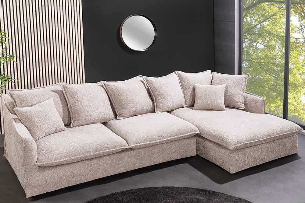 Grand canapé d'angle HEAVEN 255 cm beige champagne Canapé Boucle avec âme à ressorts - 44187