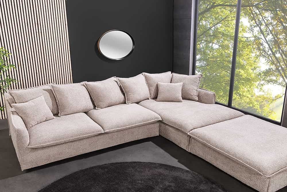 Grand canapé d'angle HEAVEN 255 cm beige champagne Canapé Boucle avec âme à ressorts - 44187