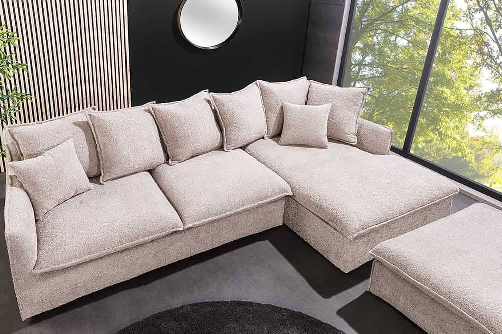 Grand canapé d'angle HEAVEN 255 cm beige champagne Canapé Boucle avec âme à ressorts - 44187