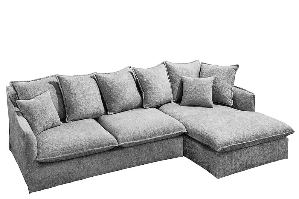 Grand canapé d'angle HEAVEN 255 cm gris Canapé Boucle avec âme à ressorts - 44192