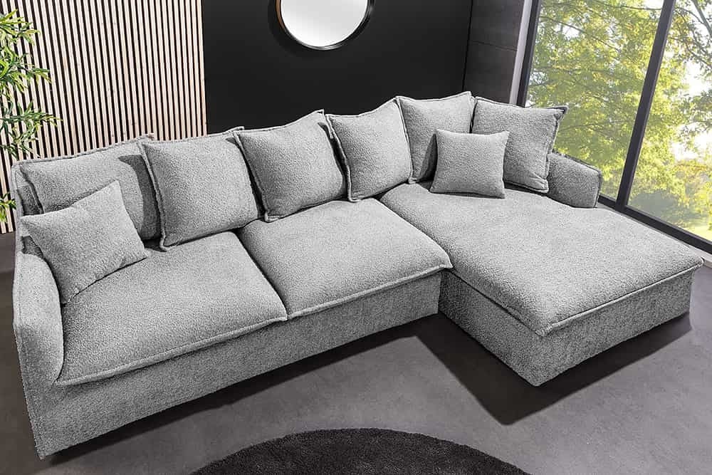 Grand canapé d'angle HEAVEN 255 cm gris Canapé Boucle avec âme à ressorts - 44192