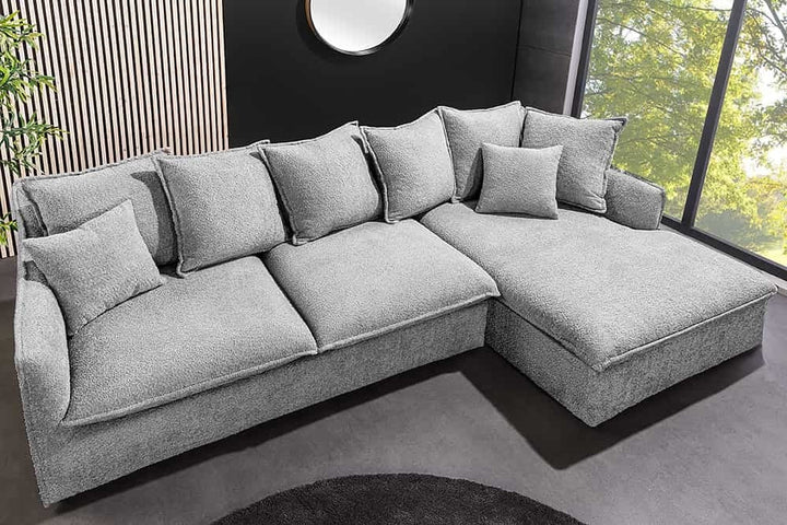 Grand canapé d'angle HEAVEN 255 cm gris Canapé Boucle avec âme à ressorts - 44192