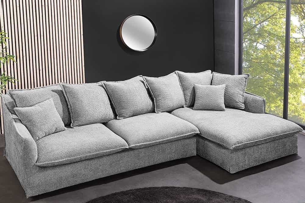 Grand canapé d'angle HEAVEN 255 cm gris Canapé Boucle avec âme à ressorts - 44192