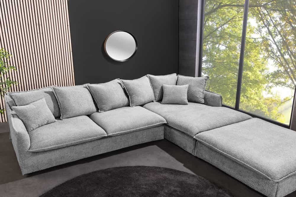 Grand canapé d'angle HEAVEN 255 cm gris Canapé Boucle avec âme à ressorts - 44192