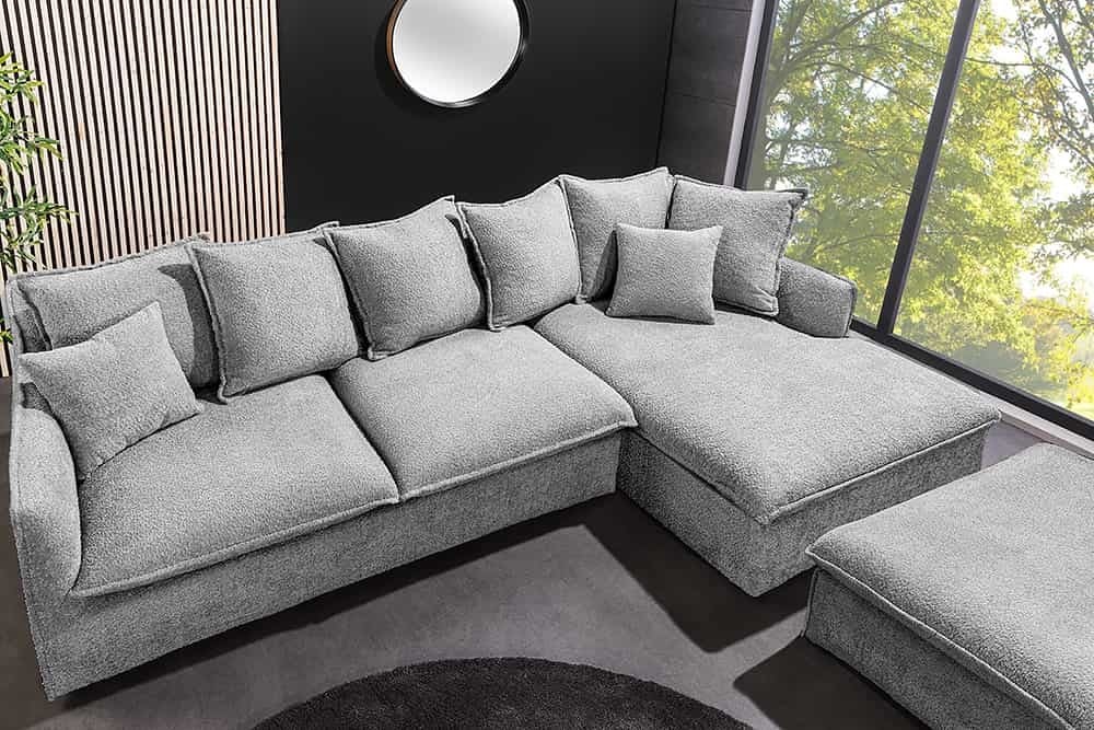 Grand canapé d'angle HEAVEN 255 cm gris Canapé Boucle avec âme à ressorts - 44192