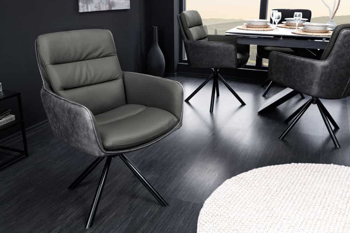 Chaise de bureau BIG GEORGE gris cuir véritable microfibre avec accoudoir pieds métal noir - 44219