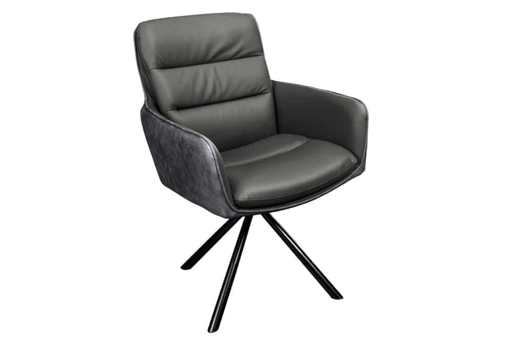 Chaise de bureau BIG GEORGE gris cuir véritable microfibre avec accoudoir pieds métal noir - 44219