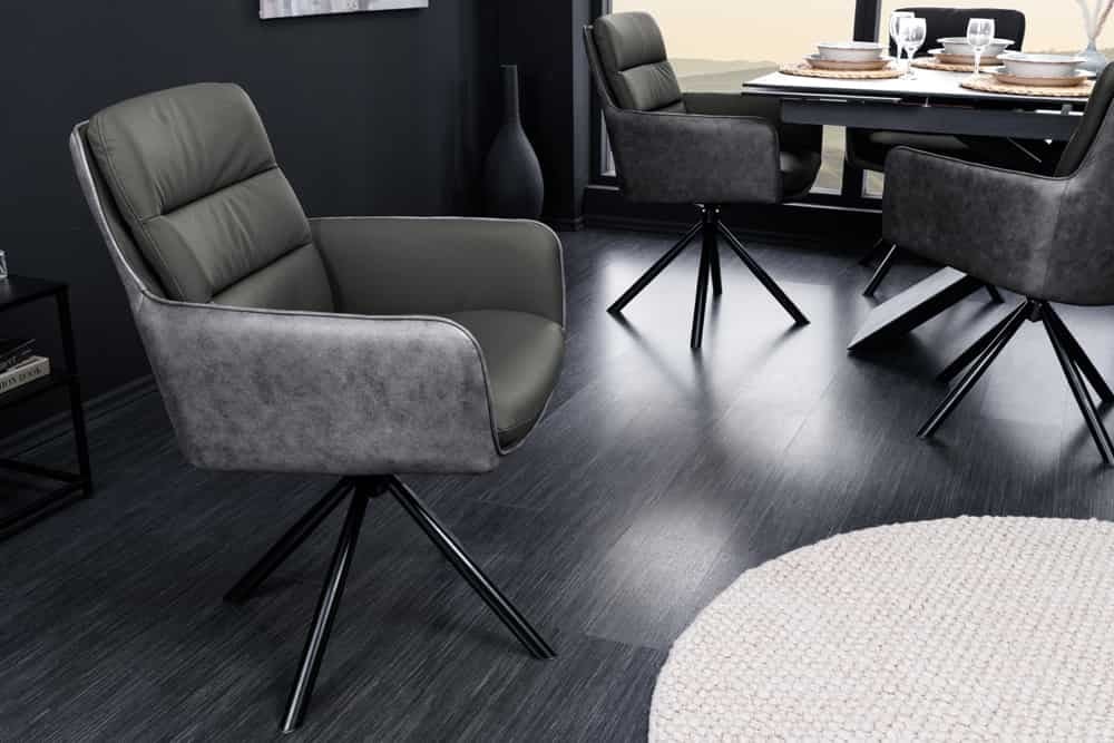 Chaise de bureau BIG GEORGE gris cuir véritable microfibre avec accoudoir pieds métal noir - 44219