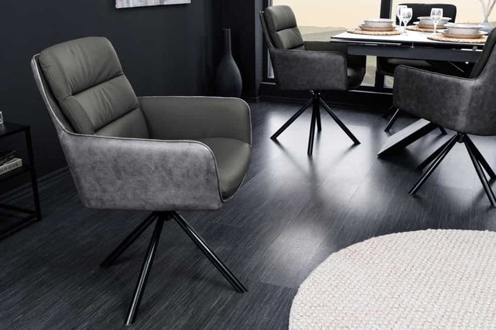 Chaise de bureau BIG GEORGE gris cuir véritable microfibre avec accoudoir pieds métal noir - 44219