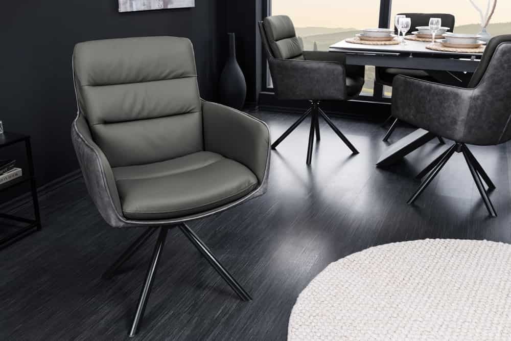 Chaise de bureau BIG GEORGE gris cuir véritable microfibre avec accoudoir pieds métal noir - 44219