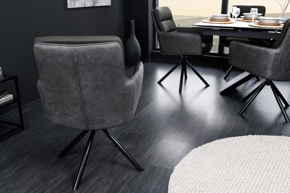 Chaise de bureau BIG GEORGE gris cuir véritable microfibre avec accoudoir pieds métal noir - 44219